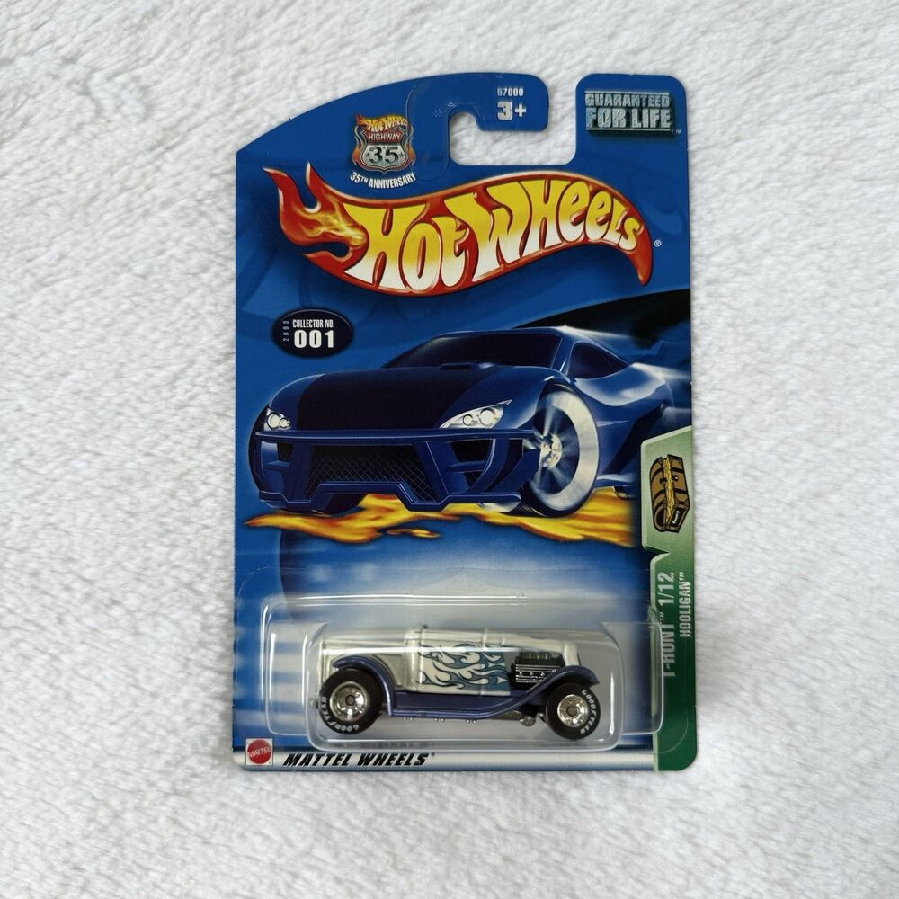 2003 Hot Wheels Treasure Hunt Hooligan White w/ Blue Flames #1/12 Real Riders
